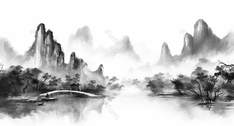 新中式水墨山水画小桥流水背景图,插画/手绘图,插画/手绘图库,插画/手绘图下载,插画/手绘